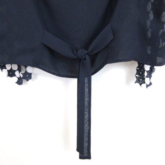 Open Front Silk Vest Size Medium Sleeveless Bolero Crochet Blue Stars Patriotic - Picture 6 of 9